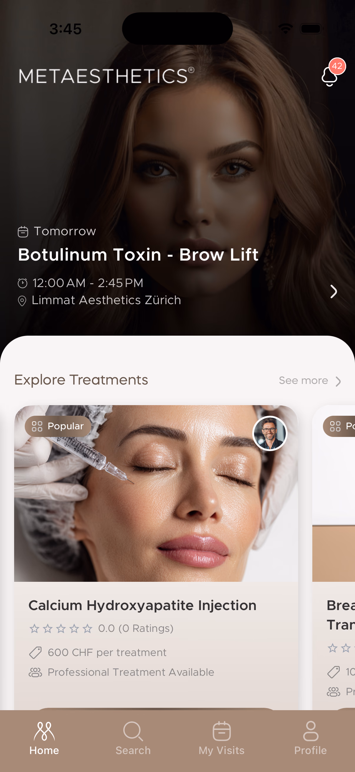 App patient Metaesthetics — Tableau de bord